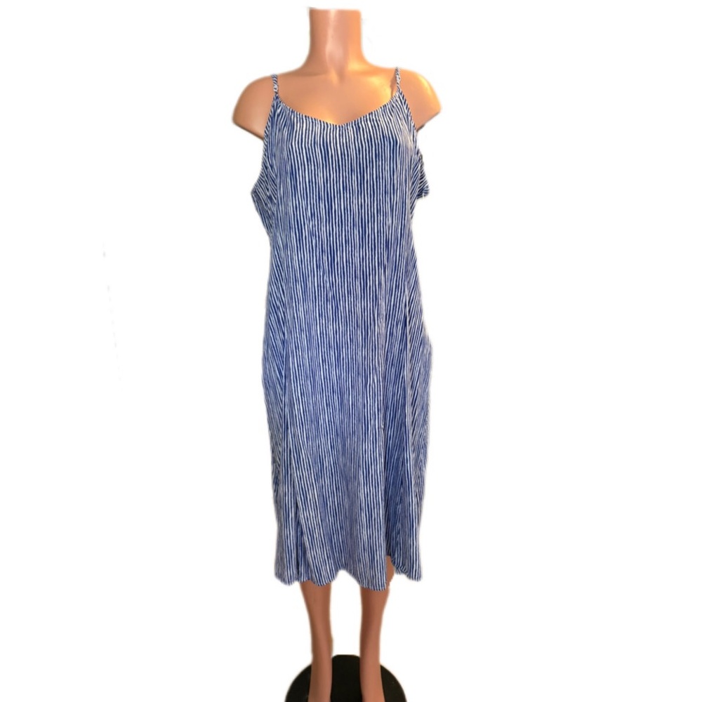 OLD NAVY Blue/White Striped Elastic back Strap Side Zip Dress